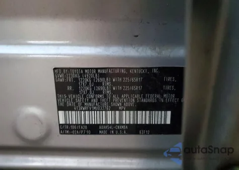 2021 Toyota Rav4 Xle из США, поврежденный, VIN 4T3RWRFV1MU032762